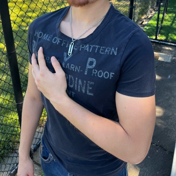 BURBERRY YARN PROOF HOME OFFICE PATTERN GABARDINE PATENT MEN NAVY BLUE T SHIRT S - Picture 7 of 16